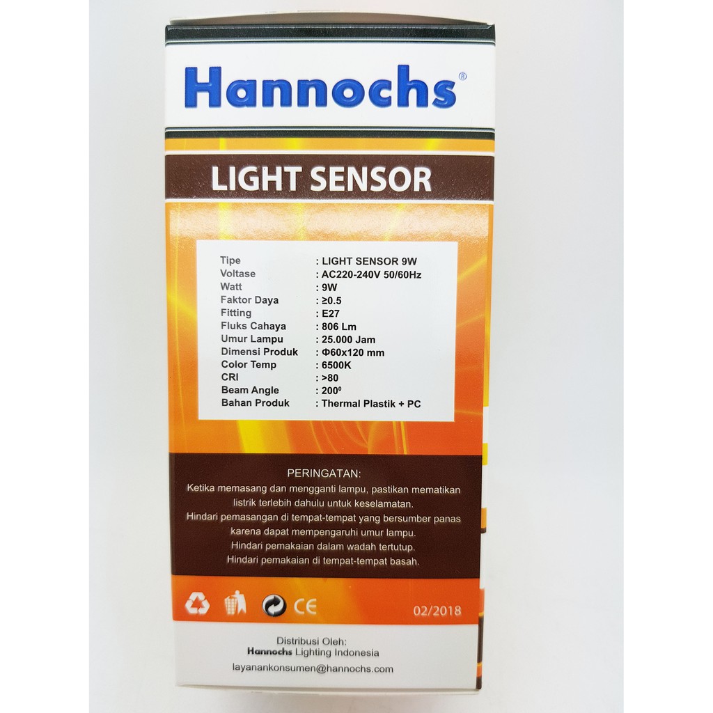 Lampu Led Sensor Lampu cahaya 9watt Hannochs Ledbulb Otomatis Nyala