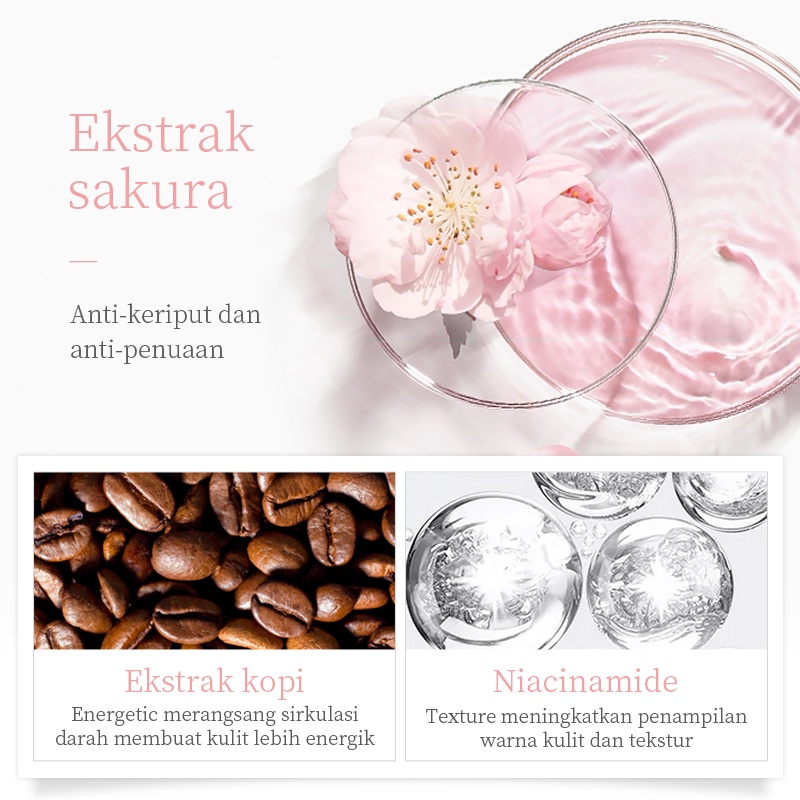 LAIKOU Sakura Anti-Keriput Krim Mata Bunga Sakura Menghilangkan Lingkaran Hitam Garis Halus Melawan Bengkak 15G