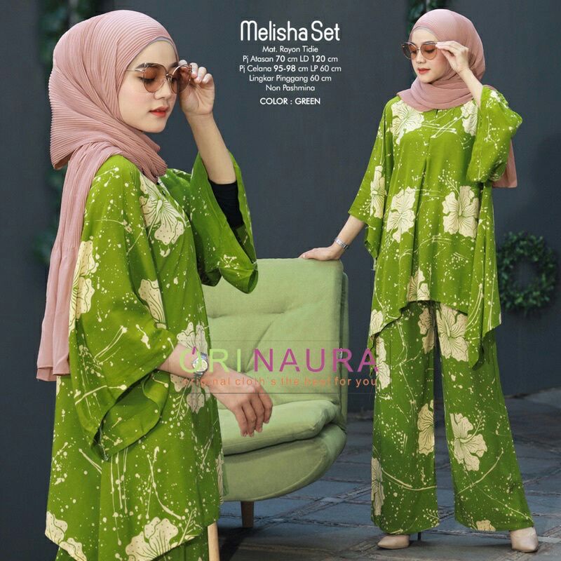 Daster Arab Melisha One Set Batwing Waka Waka Jumbo Setelan Celana Kulot Big Size Fashion Batik