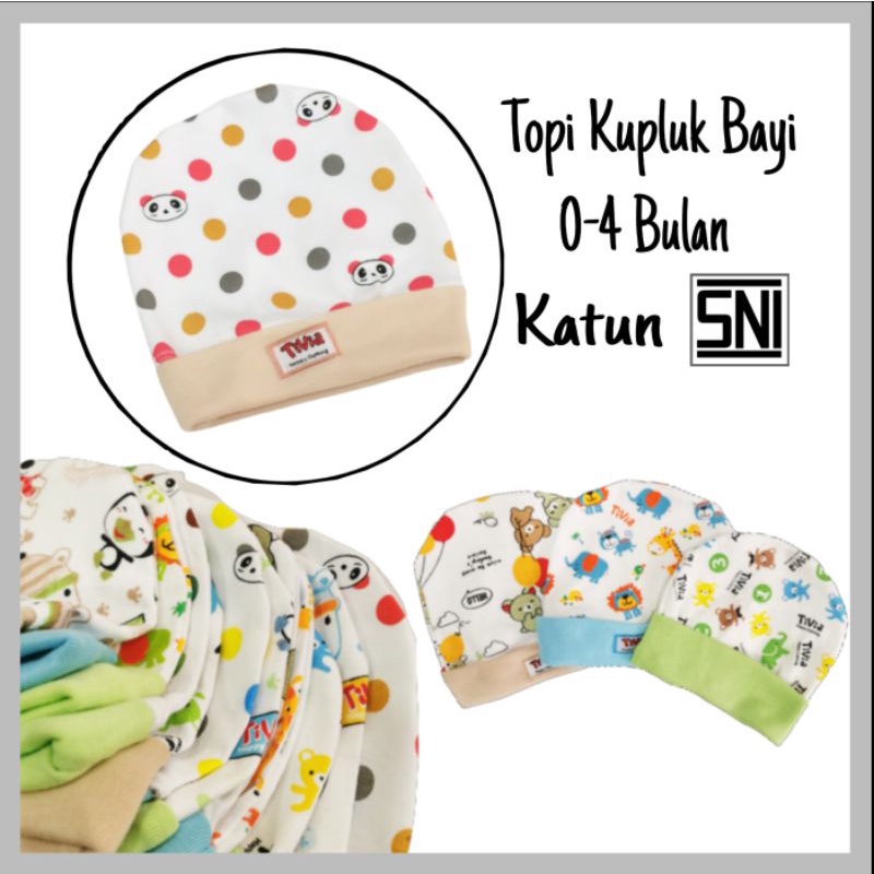 Topi kupluk bayi bahan kain katun newborn lucu halus 0-4 bulan