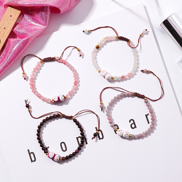 XiaoboACC Gelang Tangan Adjustable Hias Kristal Kucing Ala Korea untuk Wanita