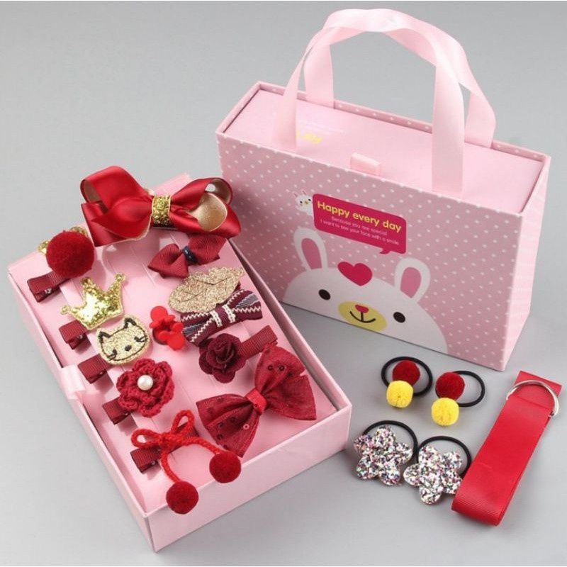 0Jepit Box Set 18pcs Aksesoris Ikat Rambut Jepitan Pita Anak Cewe Korea IMPORT