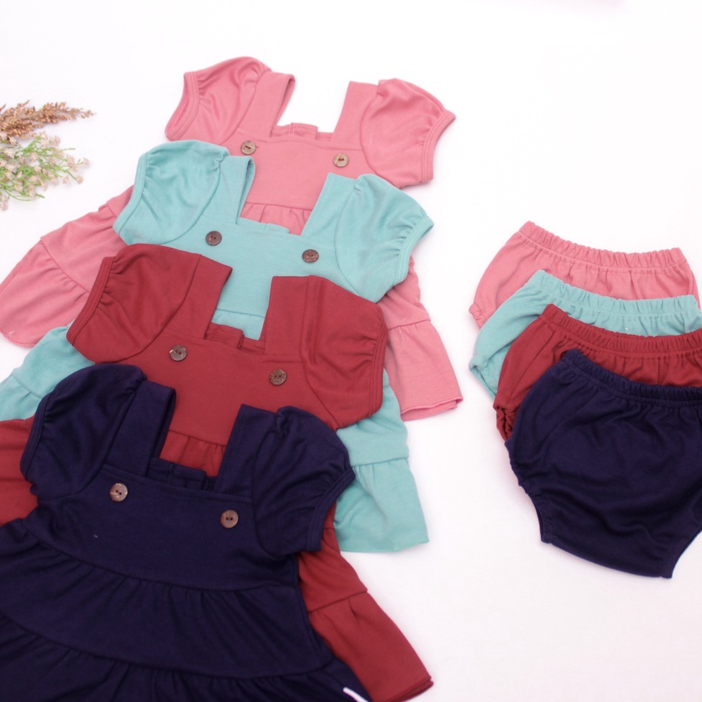 NIA Dress Bayi Perempuan Dress Bayi Nia Susun Polos Warna Premium 3-6 Bulan