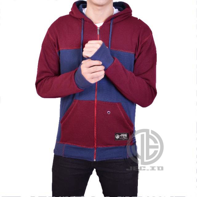 JEC Sweater Hoodie Zipper Roundhand Combi Maroon Navy Full Premium