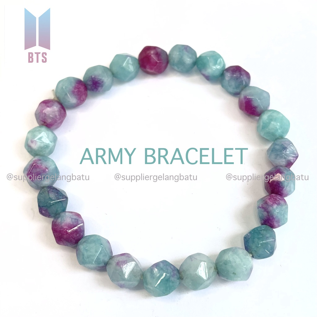 Gelang BTS Army Blue Pink Hexagone Stone K-Pop Korean Fans Club