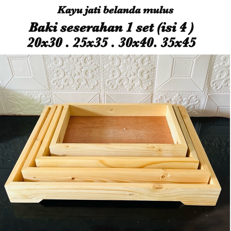 Baki seserahan kayu Jati belanda satu set isi 4