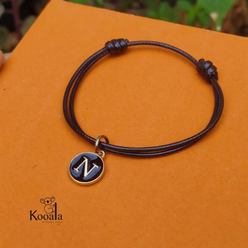 Gelang Inisial Epoxy Hitam Simple Murah Tali Korea