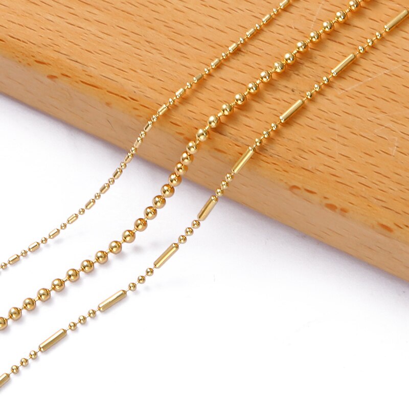 1Meter 18K Gold Plated Round Bead Chains Bulk For DIY Jewelry Findings Making Materials Handmade Supplies