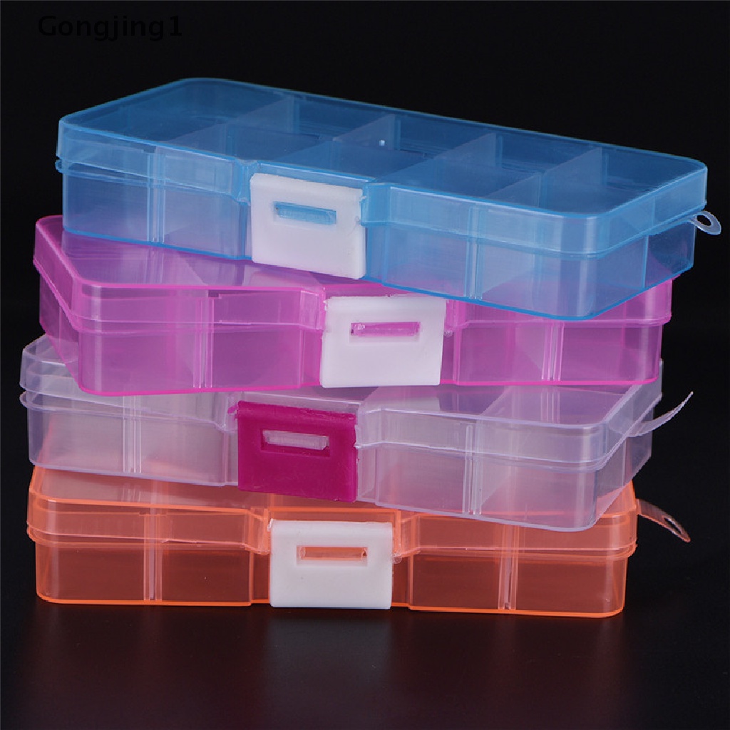 Gongjing1 Kotak Penyimpanan / Organizer Perhiasan / Manik-Manik 10 Slot Adjustable Bahan Plastik