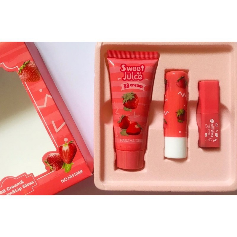 (cyber) bayar ditempat hasaya girl 3in1 set foundation&amp; lipgloss&amp; lipbalm buah2an