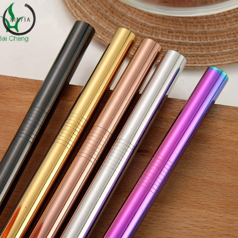 [Bayar Di Tempat] Sedotan Stainless Steel Reusable Bentuk Lurus/Melengkung Aneka Ukuran 7 Warna