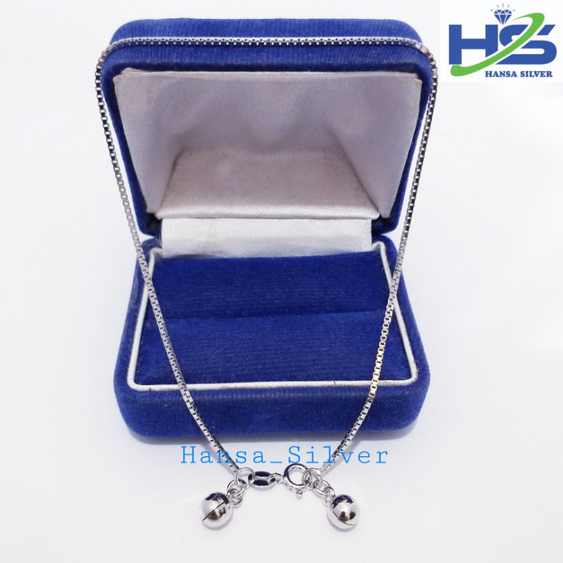 Gelang Kaki Perak Silver Asli 925 Lapis Emas Putih Italy Kotak