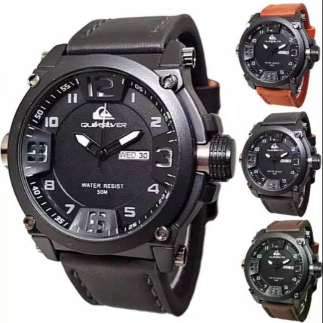 JAM TANGAN PRIA QUICK SILVER STRAP KULIT DAY DATE AKTIF