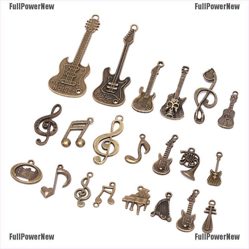 [FULLのJY] 21Pcs/Set Vintage Alloy Guitar Musical Note Charms Pendant DIY Jewelry Findings