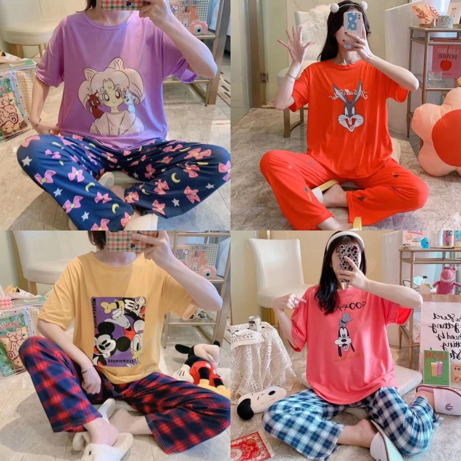 BAJU TIDUR OVERSIZE KAOS IMPORT SETELAN CELANA PANJANG KARET ALL SIZE