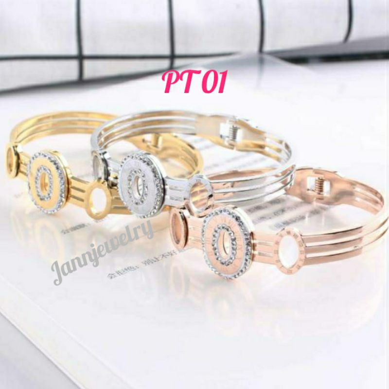 Gelang bangle mewah asli titanium anti karat GBT-14