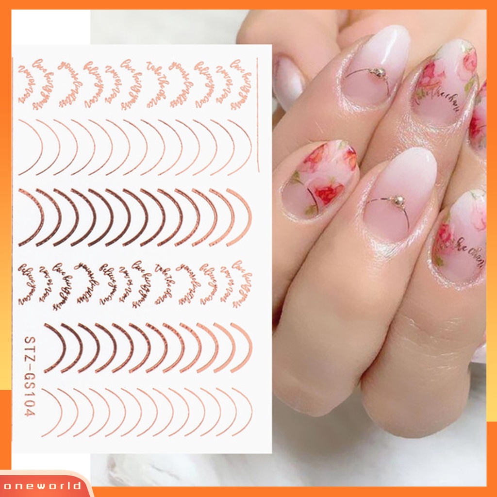 (ONWO) Stiker Kuku 3D Bentuk Bulan Sabit Warna Rose Gold Untuk Wanita