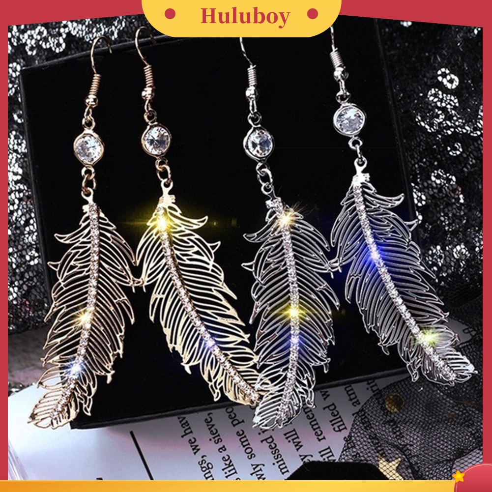 Hu Hu Hu Hu Hu Alat Bantu Pasang Kacamata♡ Anting Kait Gantung Panjang Desain Bulu Hollow Hias Berlian Imitasi Bahan Metal Untuk Wanita