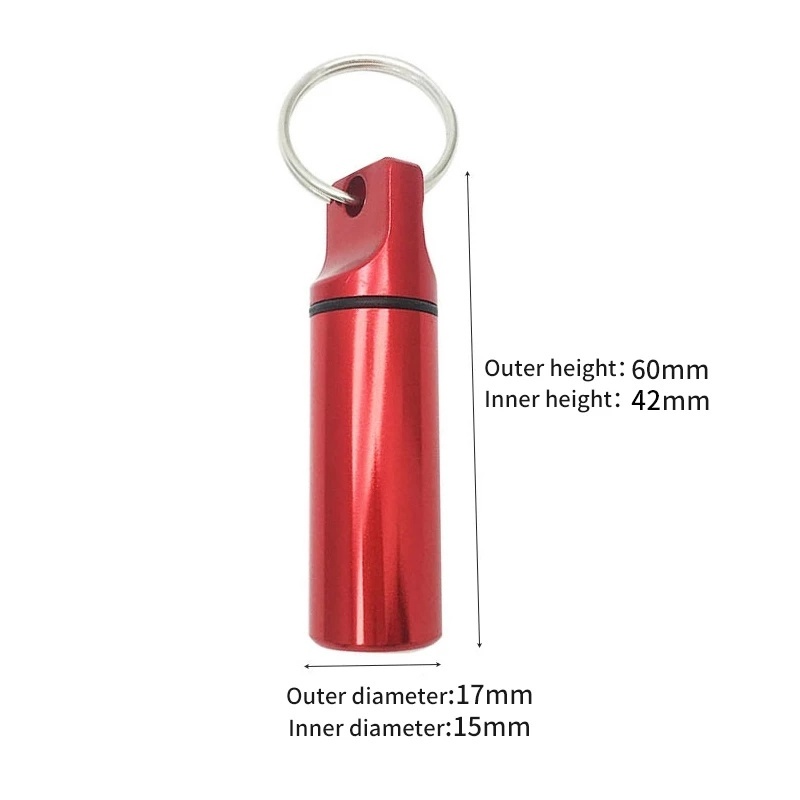 1pc Botol Holder Obat Pil Bahan Aluminum Anti Air Warna Acak Dengan Gantungan Kunci Carabiner