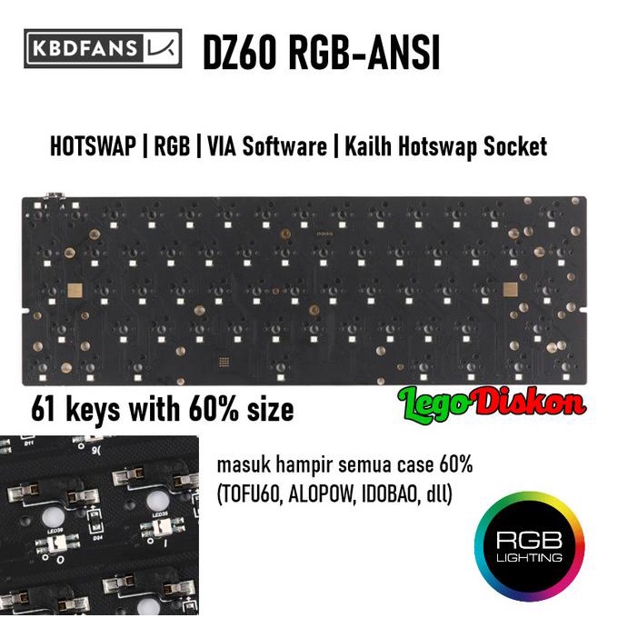 TERBARU|NEW STOCK|READY STOCK|BIG SALE DZ60 RGB ANSI V2 HOT SWAP MECHANICAL KEYBOARD PCB - CUSTOM KE