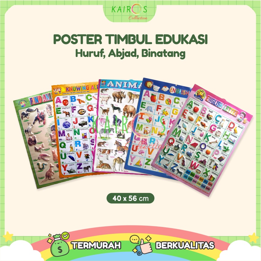 Poster Anak Timbul Belajar Aneka Binatang dan Huruf Abjad Alphabet