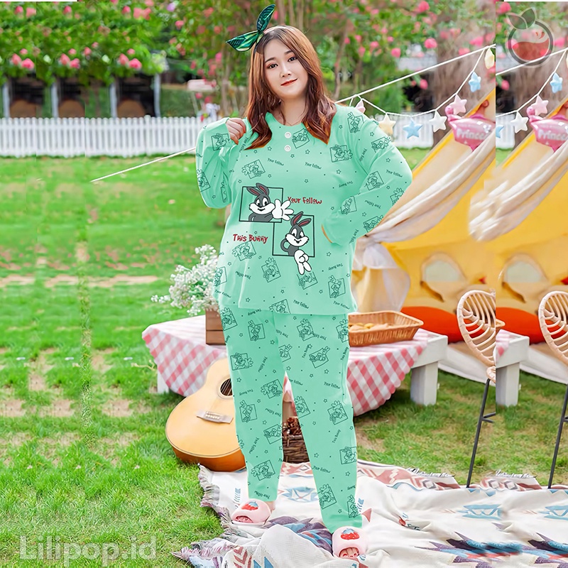 Lilipop.id  Baju Tidur Jumbo Bunny XXXL Celana Panjang PP Bigsize Lengan Panjang Baby Doll Kaos