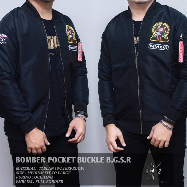 Jaket bomber pria pocket buckle BGSR