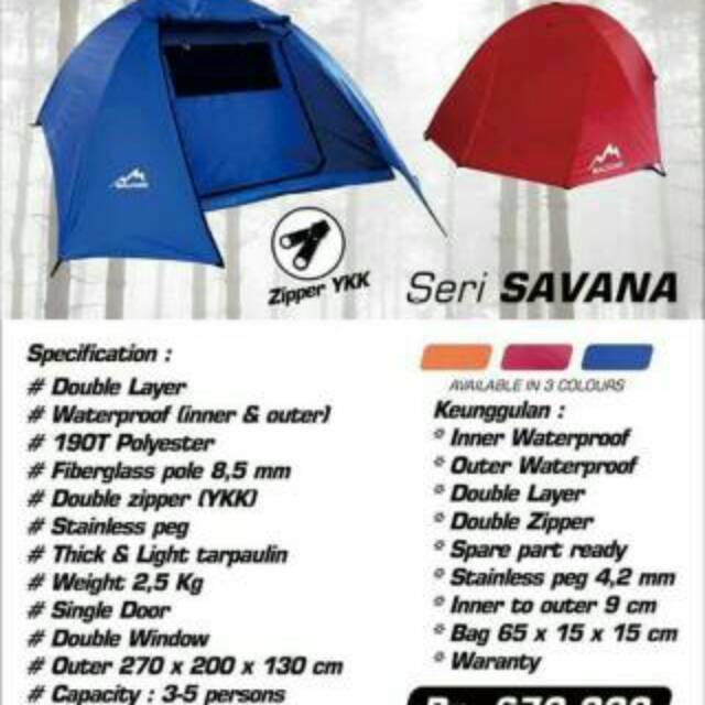 Tenda 3-5P orang Double Layer Malcone Savana Murah