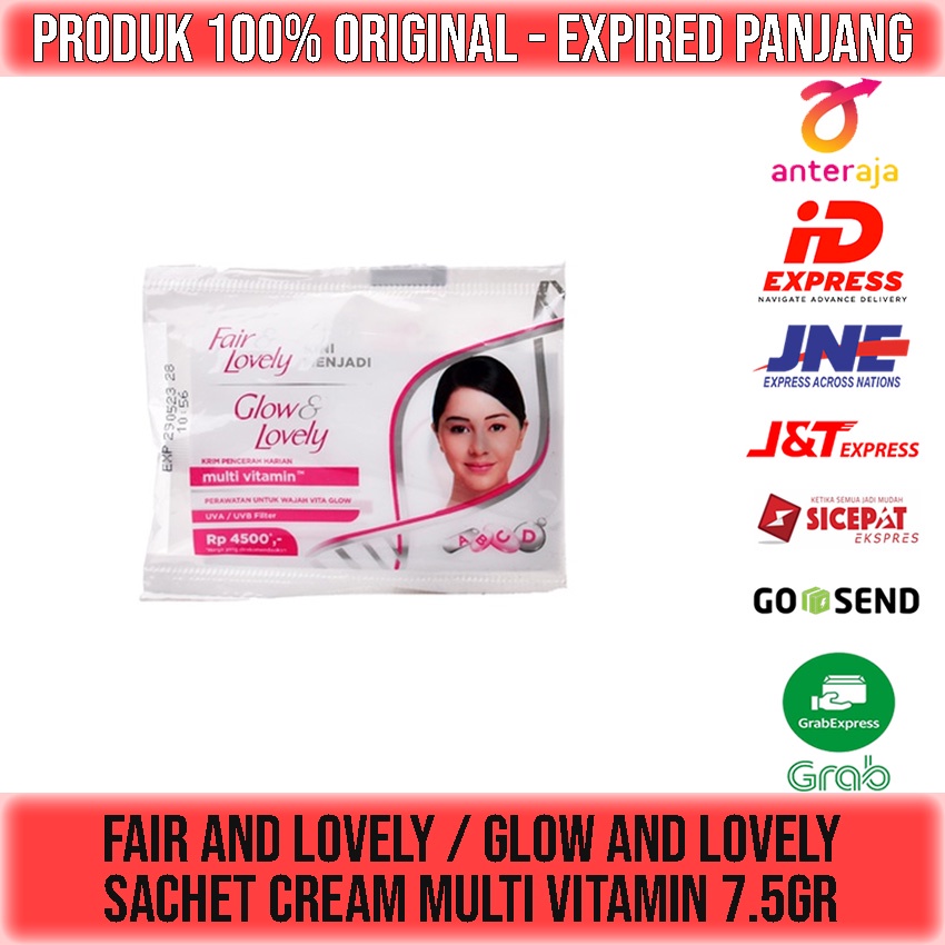 FAIR AND LOVELY / GLOW AND LOVELY SACHET / CREAM MULTI VITAMIN 7.5gr / FACIAL FOAM 8gr