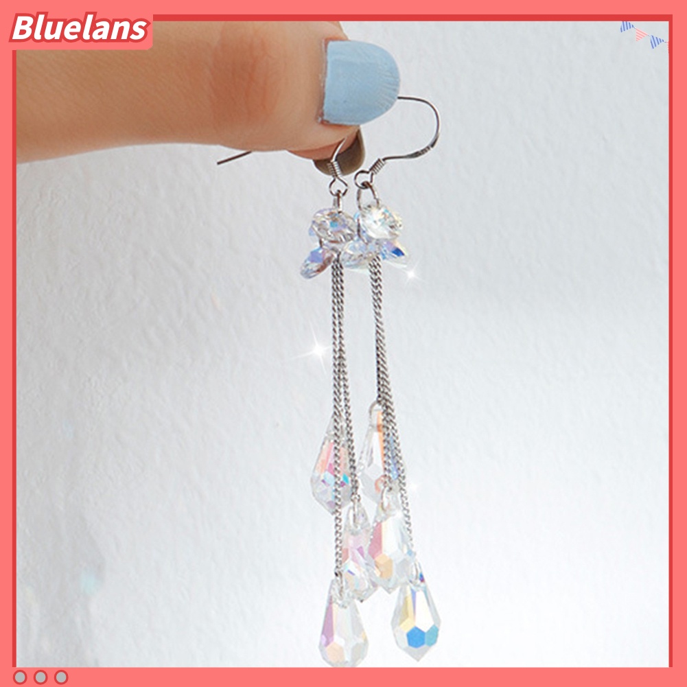 Bluelans Fashion Women Multicolor Rhinestone Long Chain Tassel Drop Dangle Hook Earrings