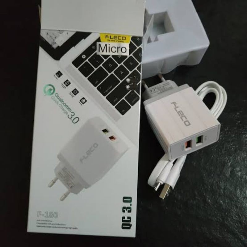 Charger Fleco F-180 Usb Micro Fast Charging QuickCharge 3.0 Quallcomm 2 USB