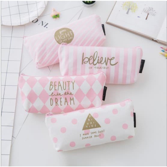 

KP003 - Kotak Pensil Kain Warna Pink / Pink Pencil Case - Pink Diamond - Pink Polkadot