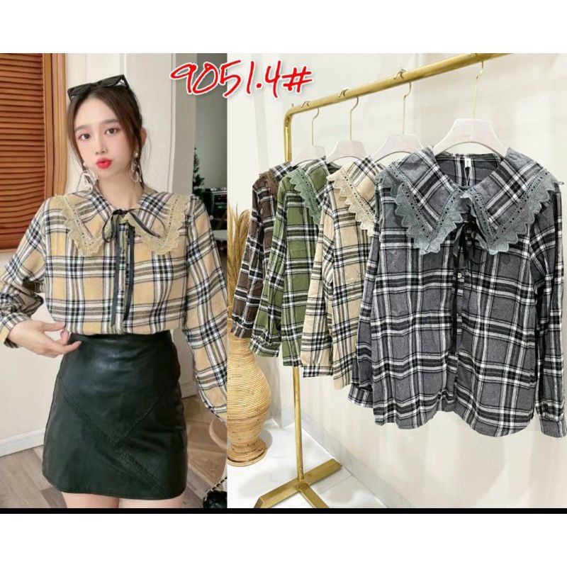 KEMEJA CLOY FLANEL KERAH RENDA FASHION IMPORT