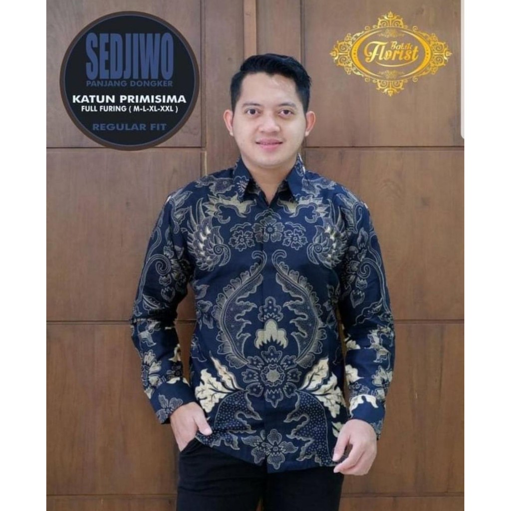 MAHKOTA ATASAN KEMEJA BATIK PRIA LENGAN PANJANG FULL FURING M L XL XXL JUMBO