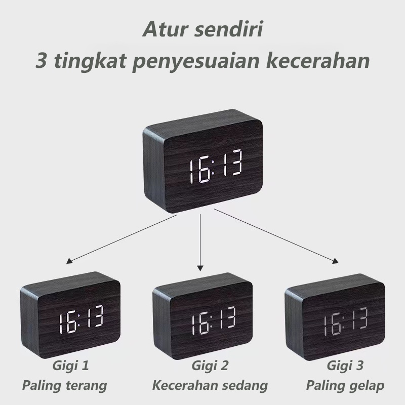 JAM MEJA KAYU ALARM LED WOOD JAM MEJA DIGITAL MOTIF &amp; TEMPERATURE / Wooden Clock / Electronic Clock