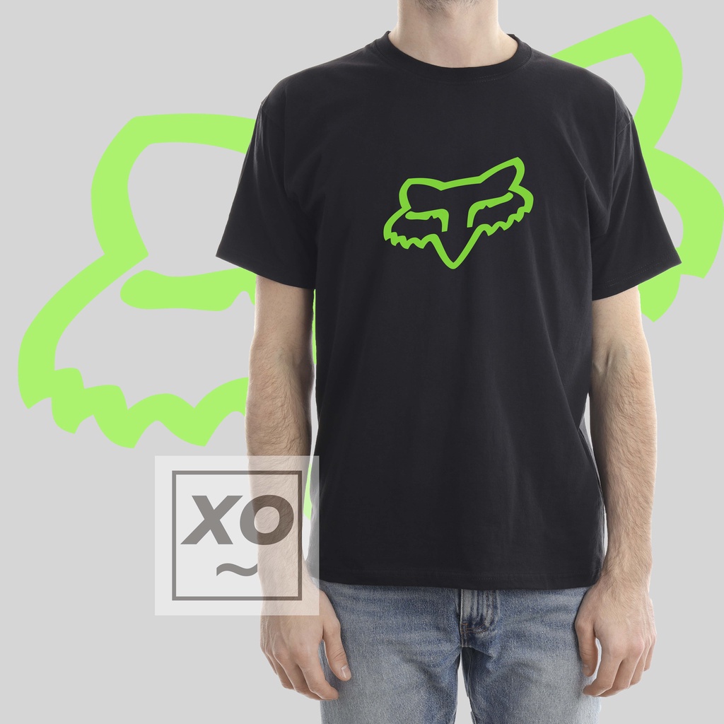 Kaos Distro Kaos Racing Tulisan Fox logo hijau stabilo/ Kaos Distro / Kaos Pria/kaos ready big size