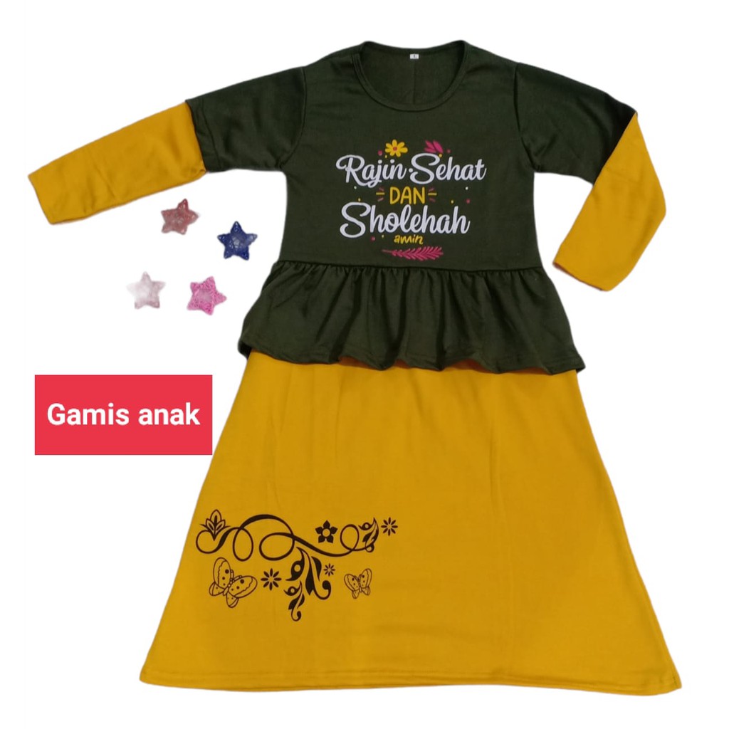 Gamis Anak RAJIN SEHAT DAN SHOLEHAH untuk USIA 6-11THN / Gamis Anak Rumbai