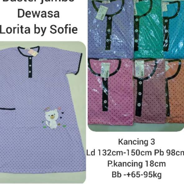Bagus Banget.. <<geser>> Daster kaos jumbo dewasa Lorita by Sofie grosir kancing depan big size Ld 1