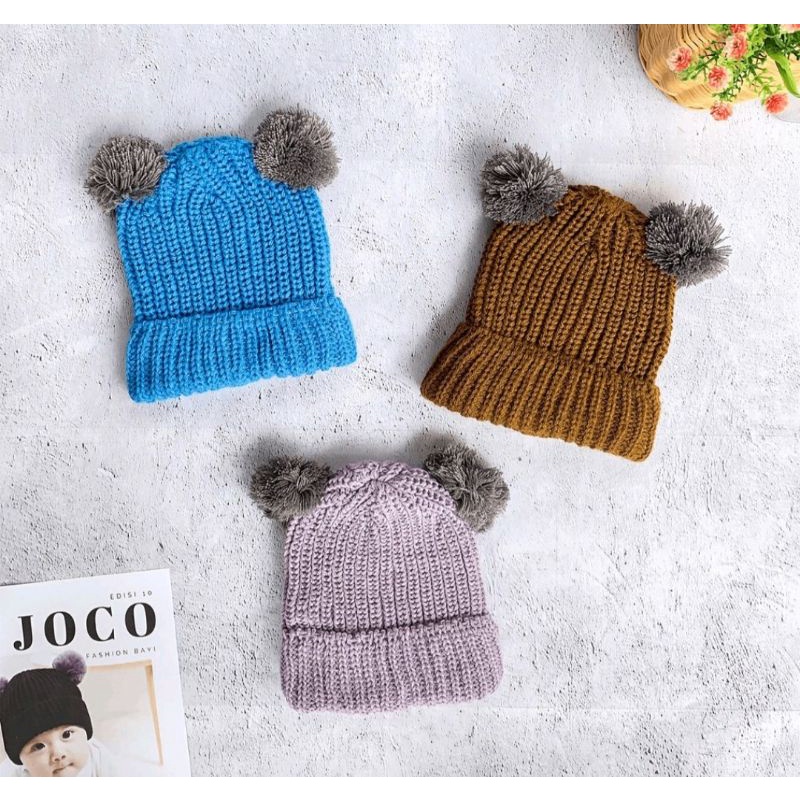 TOPI RAJUT  POMPOM ANAK KW || TOPI KUPLUK WOOL || TOPI BAYI MURAH || KUPLUK BAYI