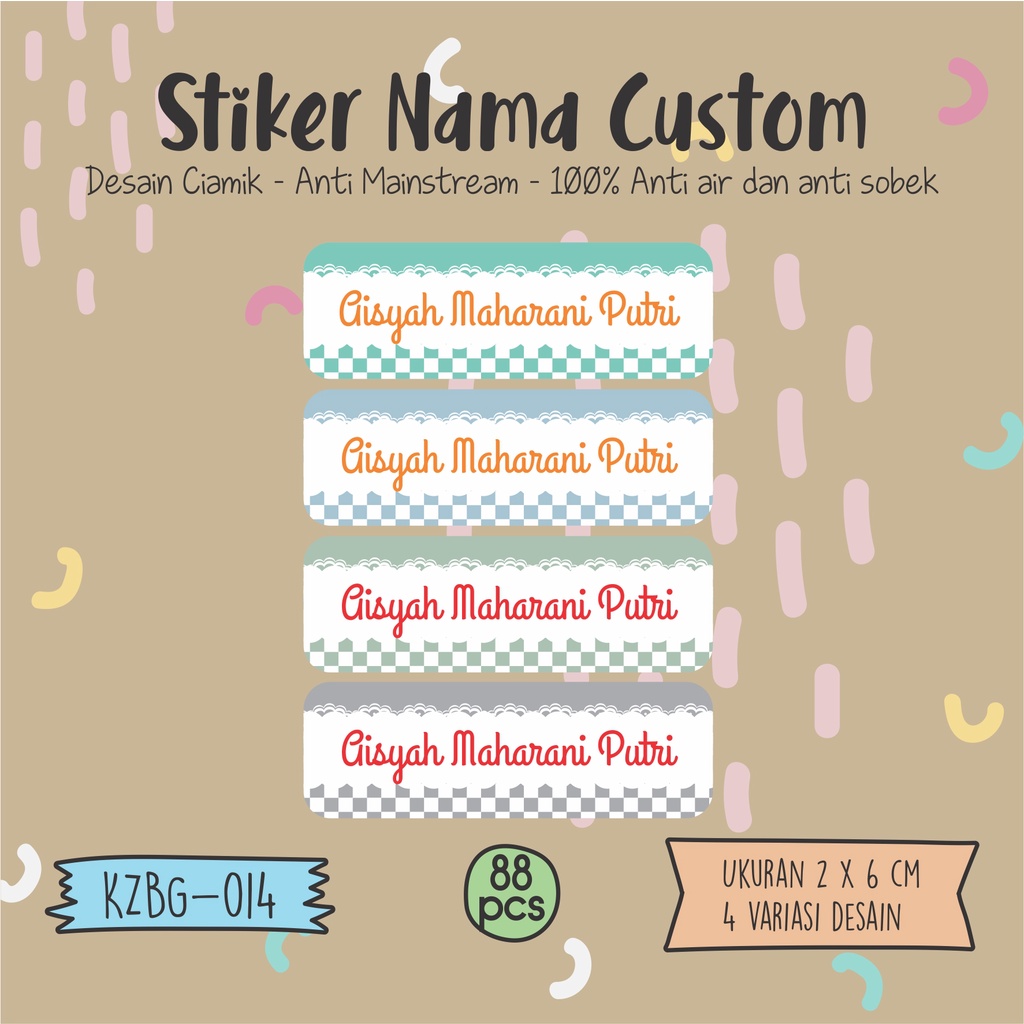 

sticker label nama anak laki laki dan perempuan waterproof KZBG 014