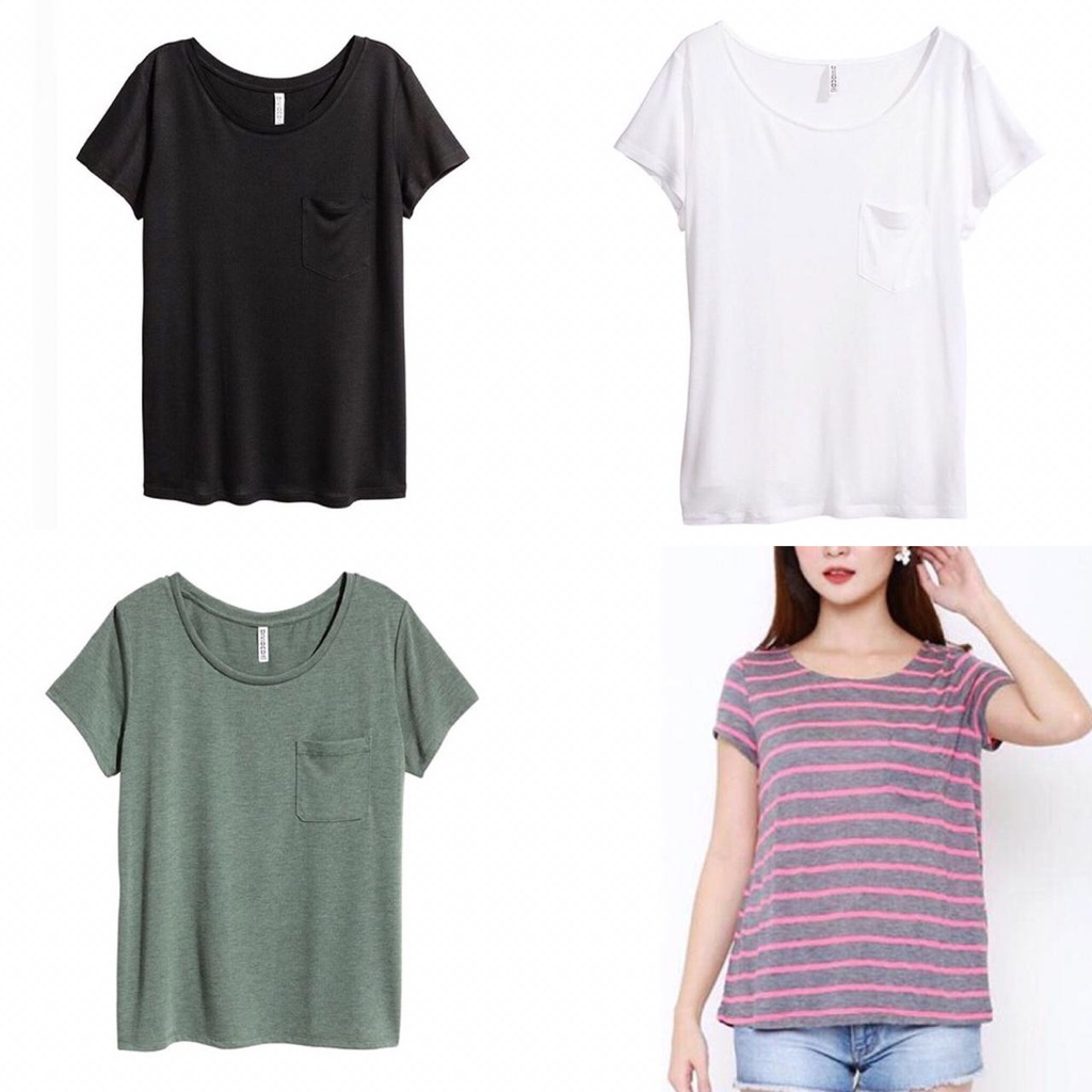 HnM Jersey Pocket tee [ 4 color] - kaos polos branded bagus