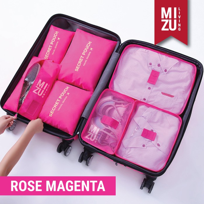 SECRET POUCH Travel Packing Cubes 7in1 Storage Pouch POLOS-ROSE Magenta