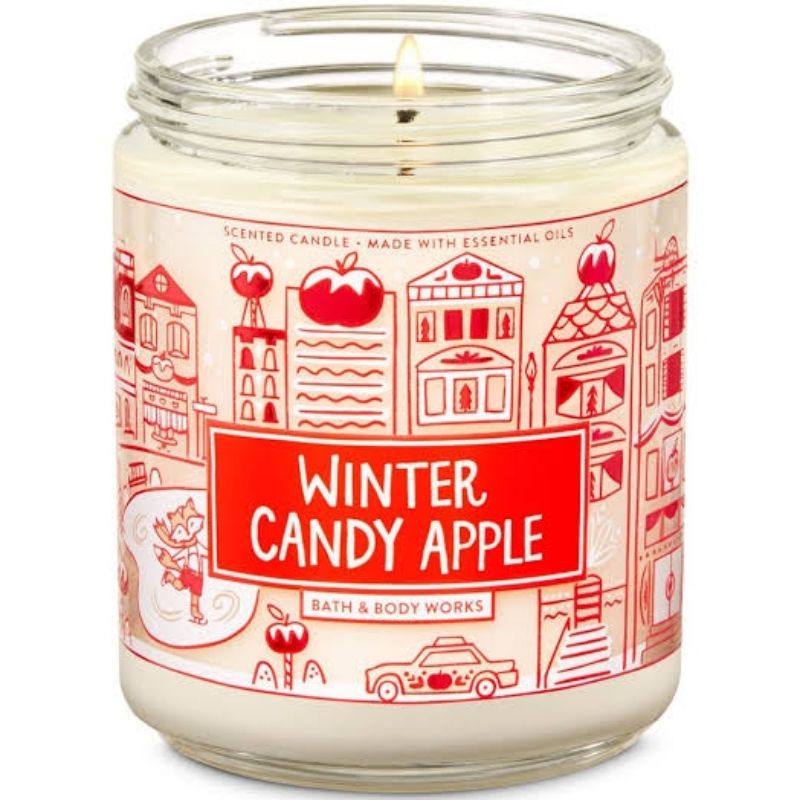 BATH &amp; BODY WORKS BBW WINTER CANDY APPLE WCA MADE WITH ESSENTIAL OILS WHITE BARN 1 SINGLE WICK SCENTED CANDLE 198 G PENGHARUM RUANGAN