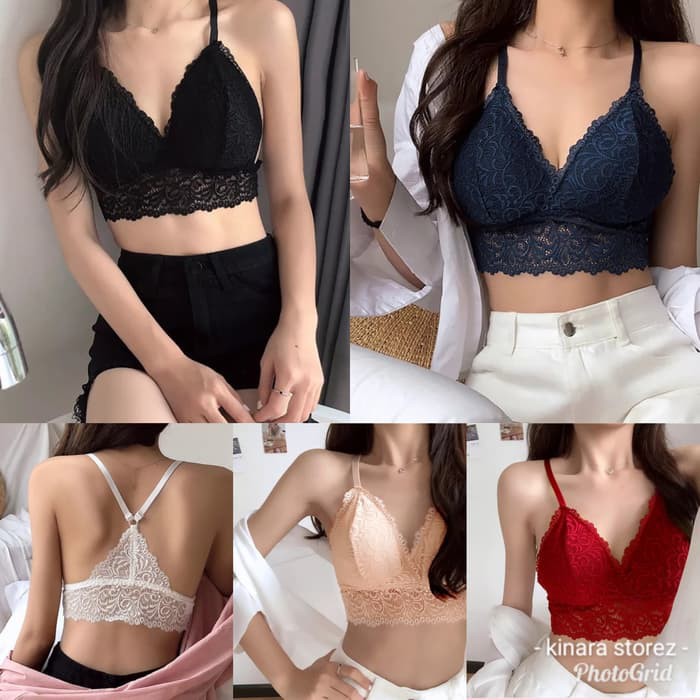 Bralette lace bra brokat renda bunga transparan sexy wanita