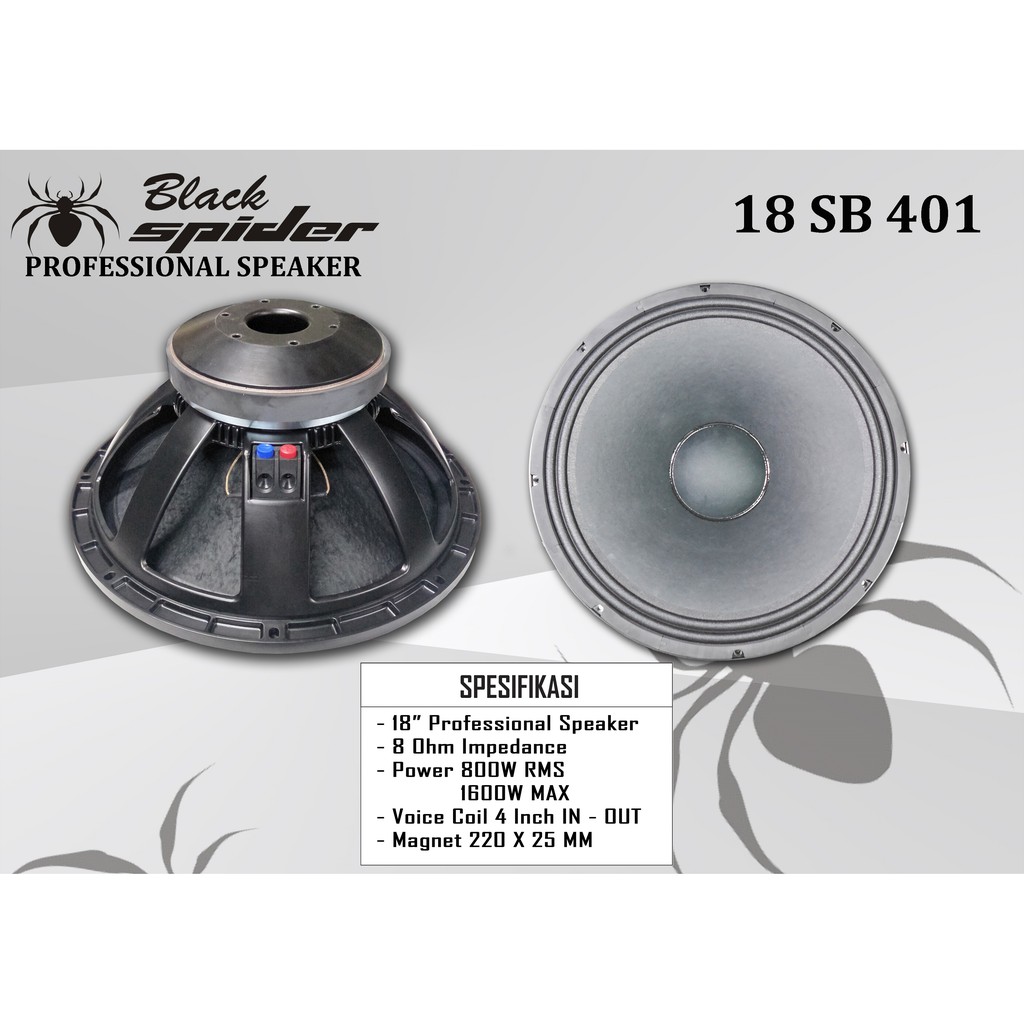 Speaker Komponen 18" (18 Inchi) Baru Black Spider 18 SB 401 Original 1600W (Power 1.600watt) - 18 In