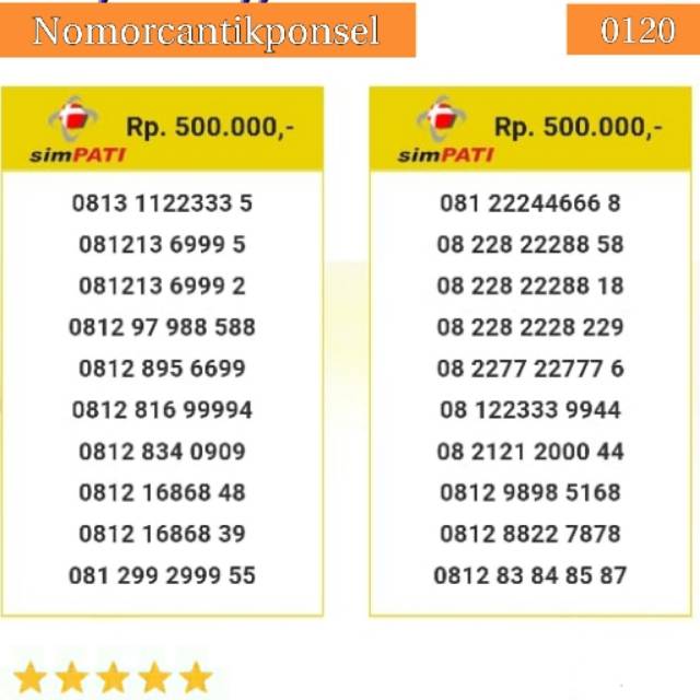 Nomor cantik simpati 0813 0812 0822 seri triple 999 quartet 9999 double aabb 2287 2277 rapi #0120