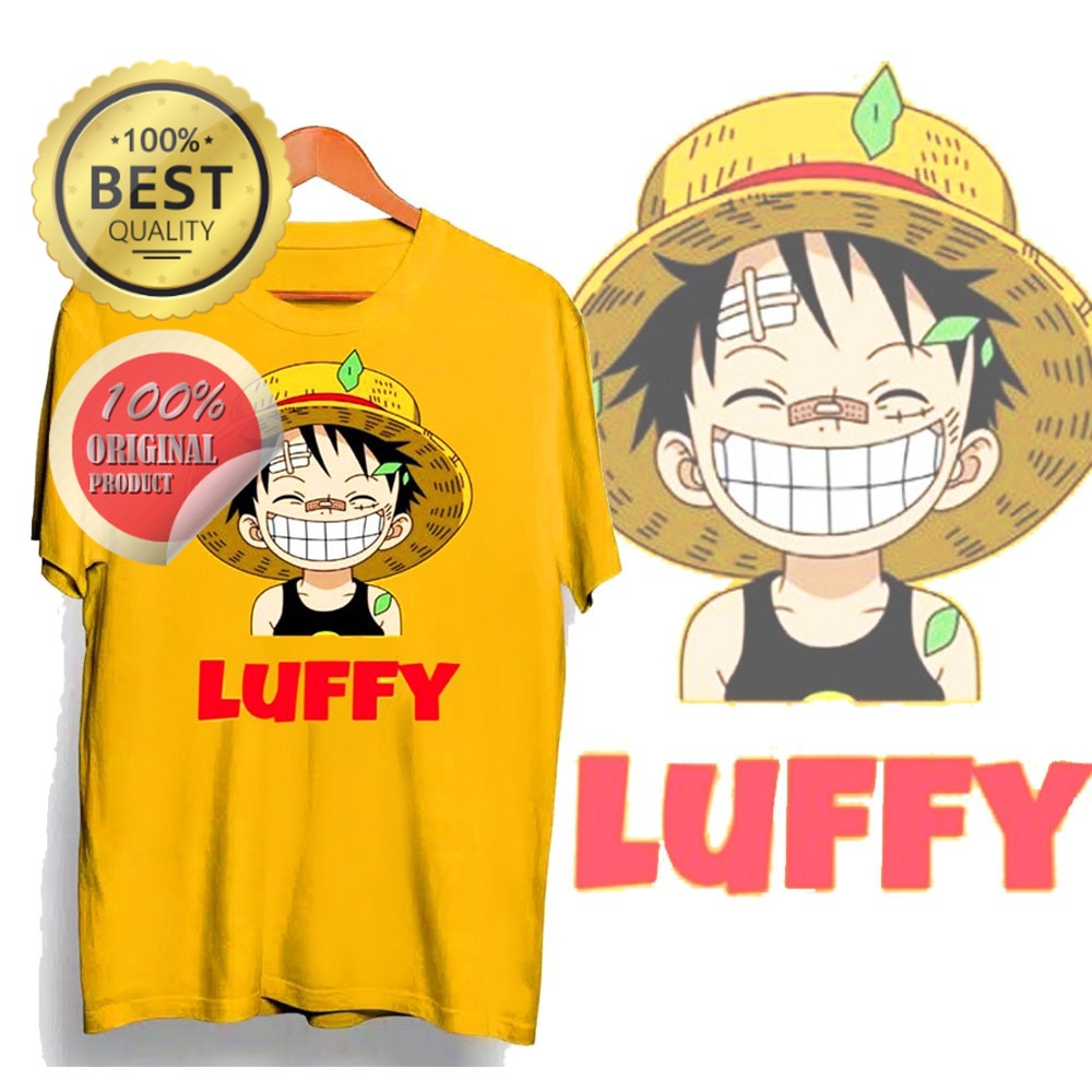 Kaos Pria Baju Distro cowok Anime One Piece Luffy Kecil Daun Dewasa Lengan Pendek Original Keren Mur