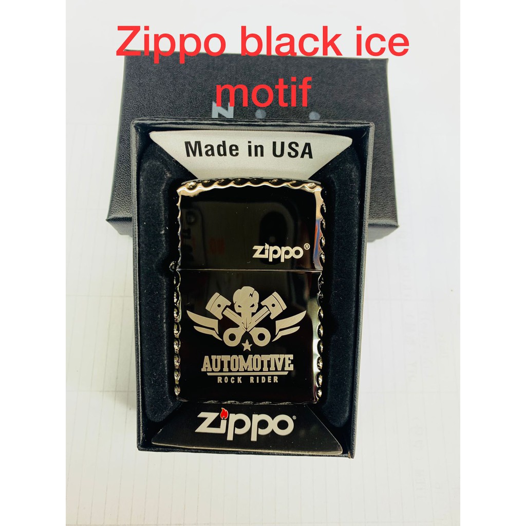 KOREK API ZIPPO BLACK ICE GRADE ORI MODEL MOTIF