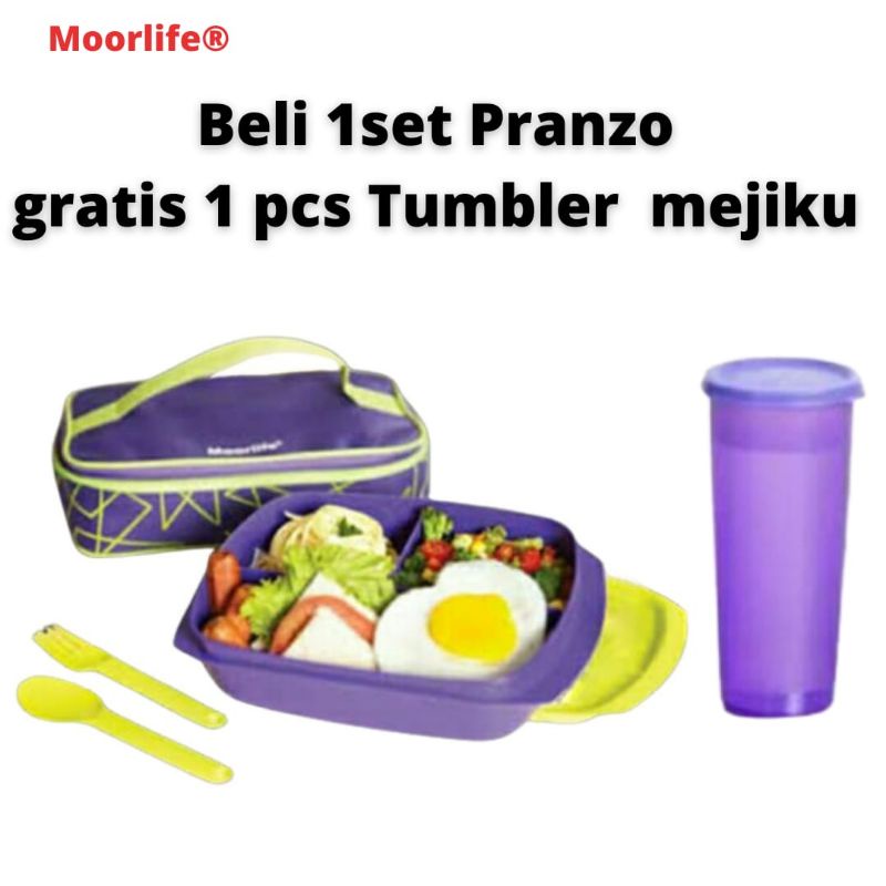 Moorlife pranzo Tempat bekal set/Lunch box kapasitas 1300 ml +Tas/Bpa free/Bonus Tumbler