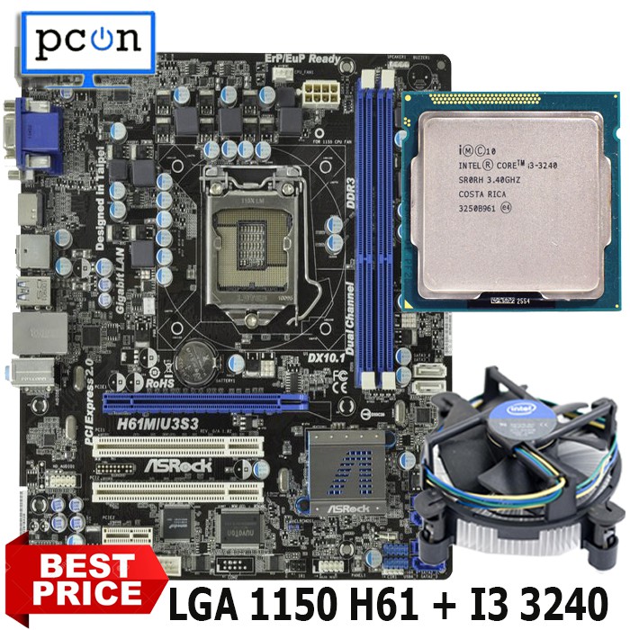 Paket mainboard LGA 1155 H61 ASROCK dengan i3 3240